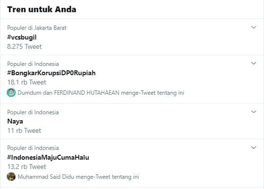 #BongkarKorupsiDP0Rupiah jadi trending topic (Twitter)