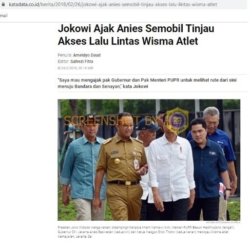Anies Baswedan dan Jokowi meninjau Wisma Atlet Kemayoran. (turnbackhoax.id)
