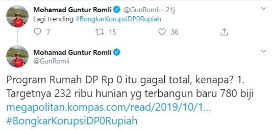 Cuitan Guntur Romli soal Rumah DP 0 Rupiah (Twitter/gunromli)