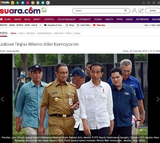 Anies Baswedan dan Jokowi meninjau Wisma Atlet Kemayoran. (ist)