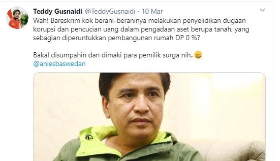 Cuitan Teddy Gusnaidi (Twitter/Teddygusnaidi)