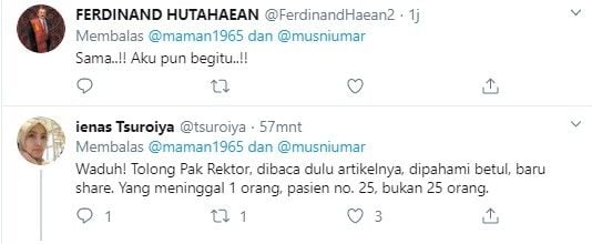 Cuitan Ferdinand dan Ienas soal tudingan hoaks Musni Umar (Twitter)