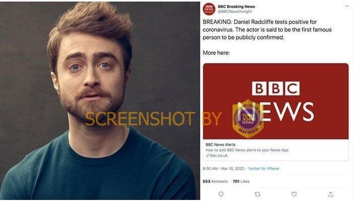 Daniel Radcliffe terinfeksi virus corona? (Turnbackhoax.id)