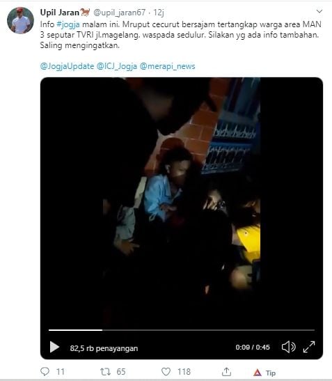 ABG bawa sajam di Yogyakarta diamankan warga (Twitter).