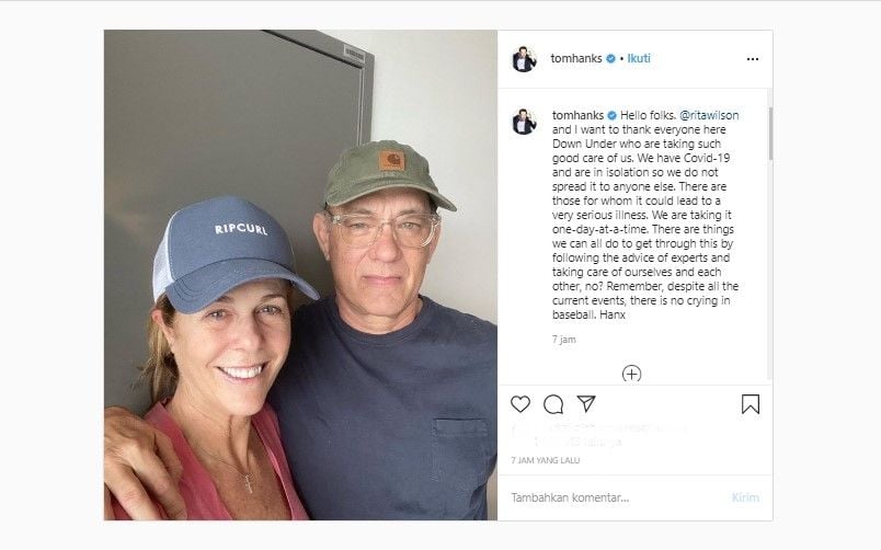 Unggahan terbaru Tom Hanks (Instagram/Tom Hanks)