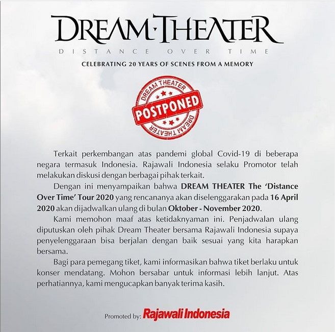 Promotor Rajawali Indonesia mengumumkan penundaan konser Dream Theater. [Instagram]