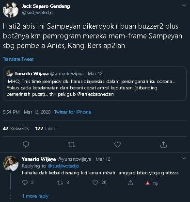 Sudjiwo Tedjo ingatkan Yunarto berhati-hati usai apresiasi Anies. (Twitter/@sudjiwotedjo)