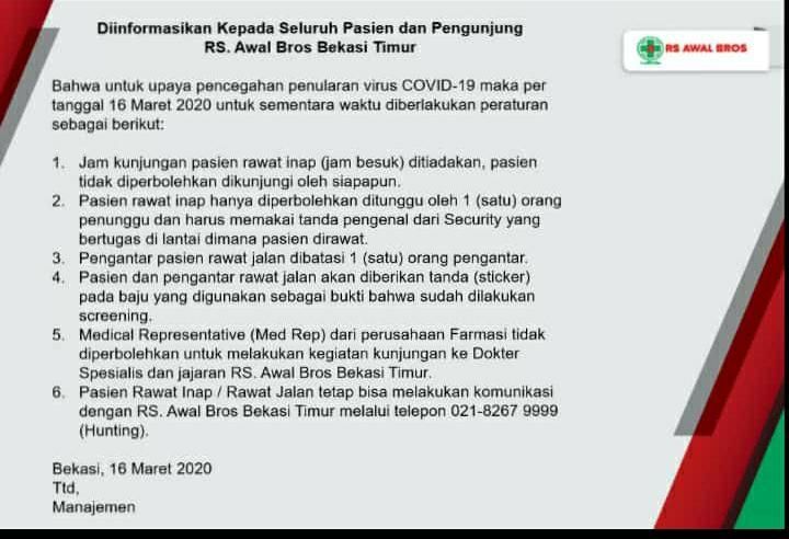 Rumah Sakit Tiadakan Jam Besuk