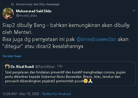 Said Didu balas cuitan Rizal Ramli soal Anies. (Twitter/@msaid_didu)