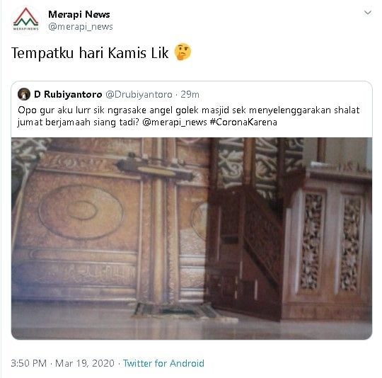 Salah hari cari masjid untuk salat Jumat - (Twitter/@merapi_news)