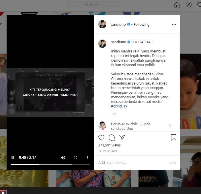 Pesan Sandiaga untuk pemimpin Indonesia. (Instagram/sandiuno)