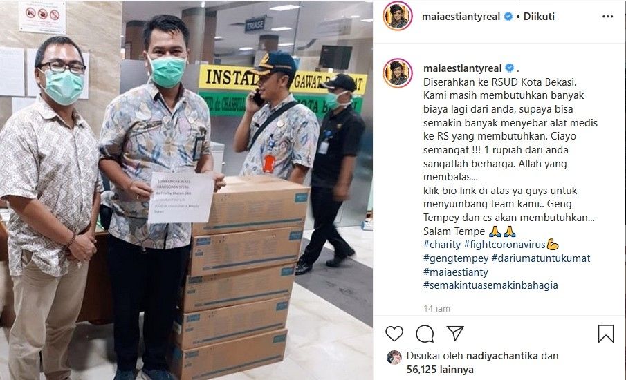 RSUD Kota Bekasi menerima bantuan dana dari masyarakat yang dihimpung Maia Estianty. [Instagram]