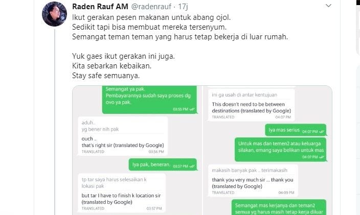 Gerakan pesan makan untuk ojol (twitter/radenrauf)