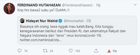 Cuitan Ferdinand Hutahaean (Twitter).