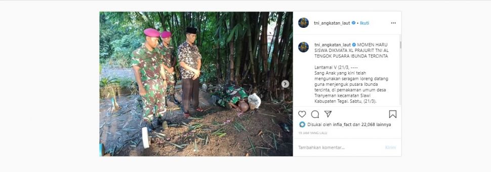 Bahtiar Anggoro, siswa prajurit TNI AL bersujud di kuburan ibunya (instagram/@tni_angkatan_laut)