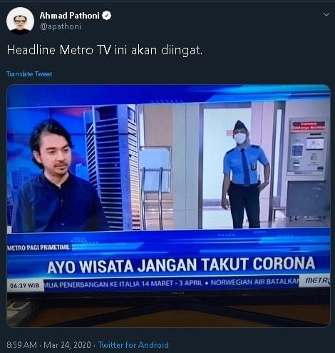 Headline Metro TV diungkit. (Twitter/@apathoni)