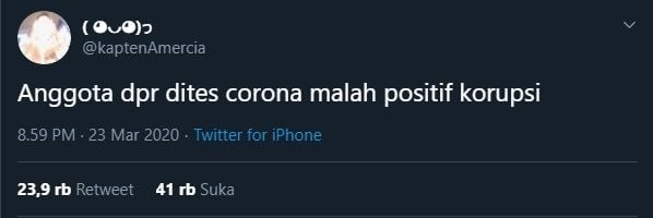 Tanggapan Netizen Soal Anggota DPR Tes Corona. (twitter.com/kaptenAmercia)