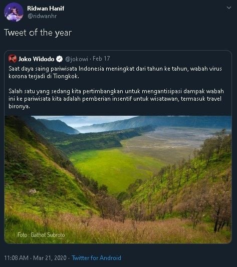 Cuitan lawas Jokowi diungkit. (Twitter/@ridwanhr)