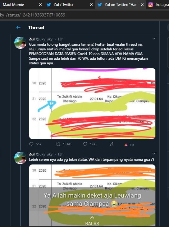 Status Zul yang kesal atas kebocoran data pasien Covid-19