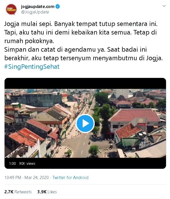 Video viral Jogja sepi karena corona - (Twitter/@JogjaUpdate)