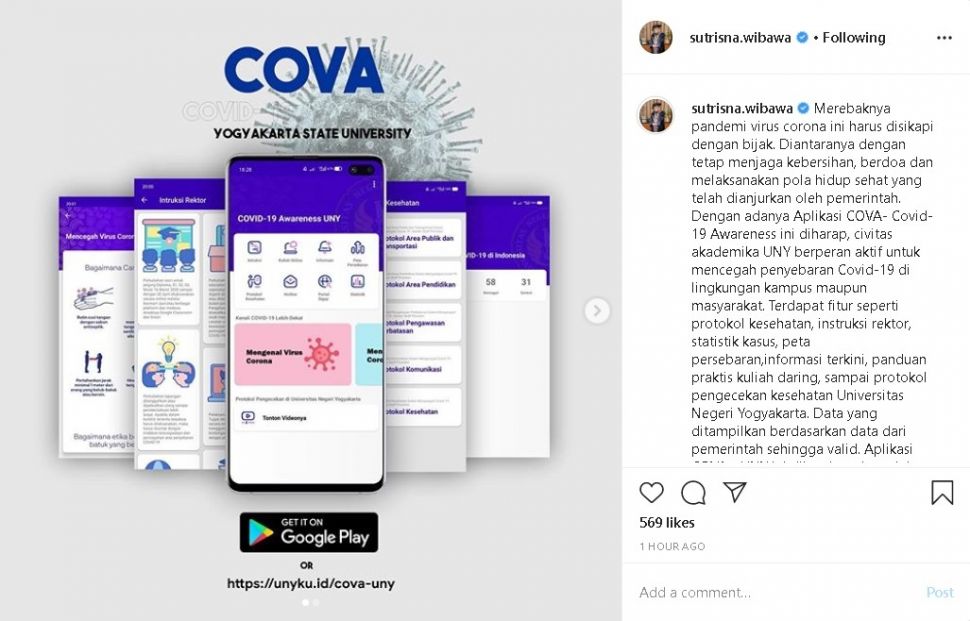 Aplikasi COVA UNY - (Instagram/@sutrisna.wibawa)