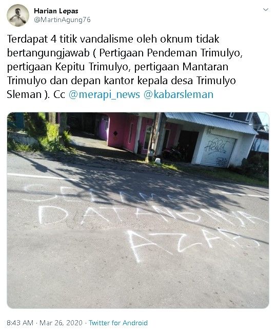 Vandalisme "azab" di Sleman - (Twitter/@MartinAgung76)