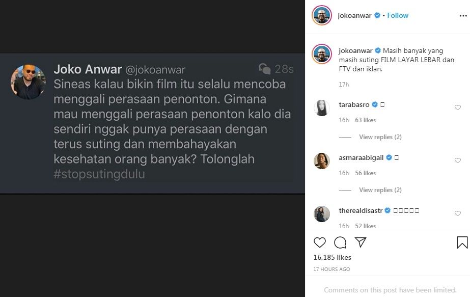 Unggahan Joko Anwar [Instagram/jokoanwar]