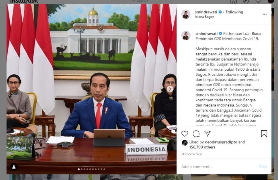 Sri Mulyani terharu melihat sosok Jokowi.(Instagram)