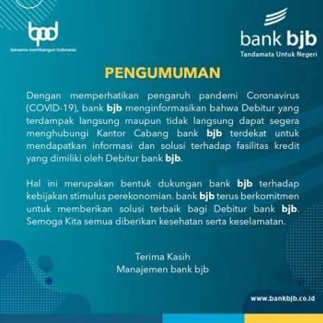 Pengumuman Bank BJB. (Dok : BJB)