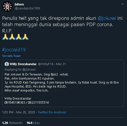 eeskandar sempat memention akun @jokowi untuk memintan bantuan. (Twitter/@WillyF16)