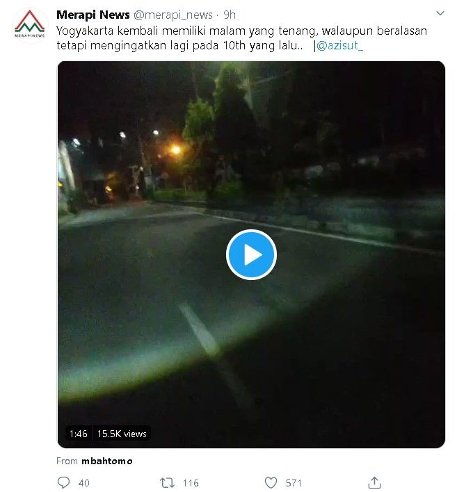 Kondisi Jogja sepi saat wabah corona - (Twitter/@azisut_/@merapi_news)