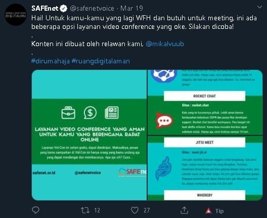 SAFEnet kampanyekan aplikasi video call aman. (Twitter/@safenotevoice)