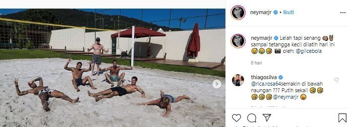 Neymar bermain voli pantai. (Instagram/@neymarjr).