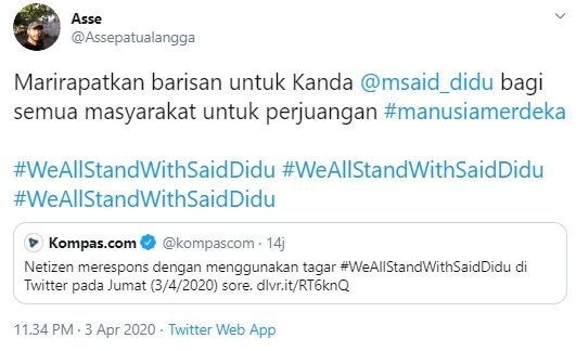 Dukungan warganet untuk Said Didu (Twitter).