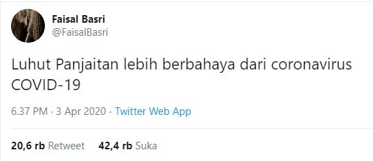 Cuitan Faisal Basri (Twitter).