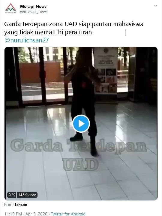 Sekuriti UAD viral - (Twitter/@merapi_news/@nurulichsan27)