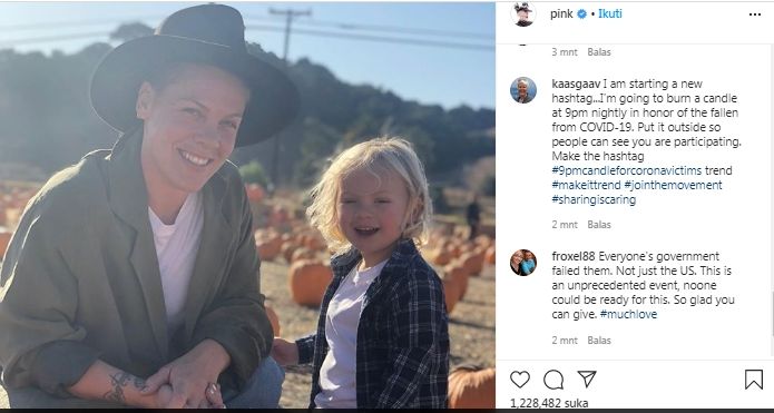 Pink dan putranya sempat terinfeksi virus Corona Covid-19. (Instagram/@Pink)