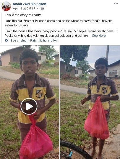 Krisnen tak bisa makan tiga hari karena lockdown. (Facebook/Mohd Zakin Bin Salleh)