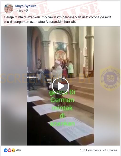 Cek Fakta: Gereja di Jerman Sebut Corona Tak AKtiif Saat Diazankan (Dok. Turnbackhoax.id)