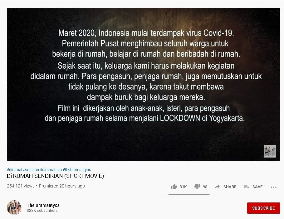 Film horor Di Rumah Sendirian buatan Hanung Bramantyo dan keluarga - (YouTube/The Bramantyos)