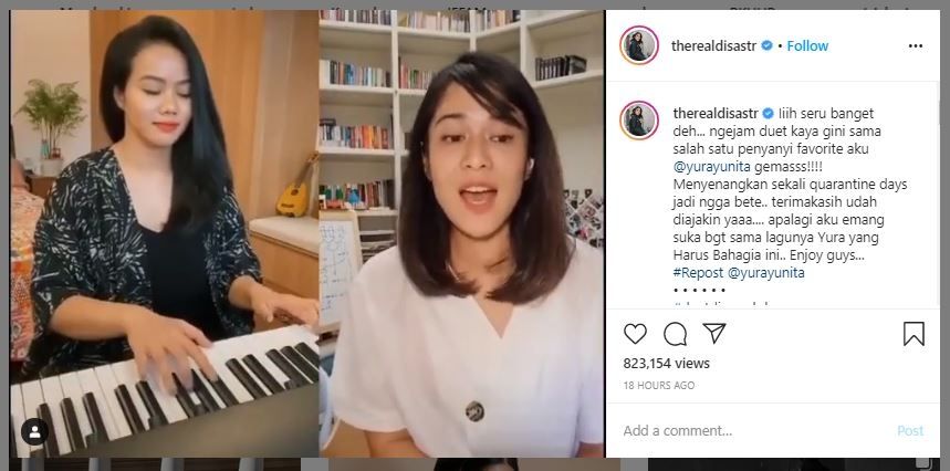 Dian Sastro dan Yura Yunita Duet di Rumah Aja (instagram.com/therealdisastr)