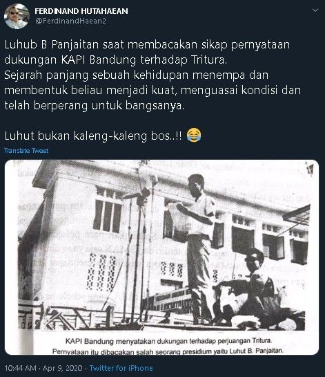 Ferdinand unggah foto lawas LBP. (Twitter/@FerdinandHutahaean2)