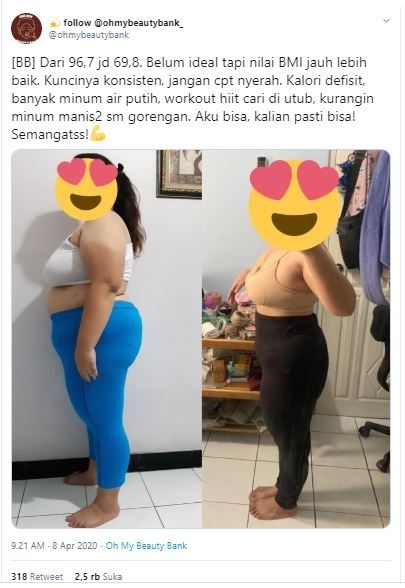 Foto transformasi saat diet. (Twitter/@ohmybeautybank)