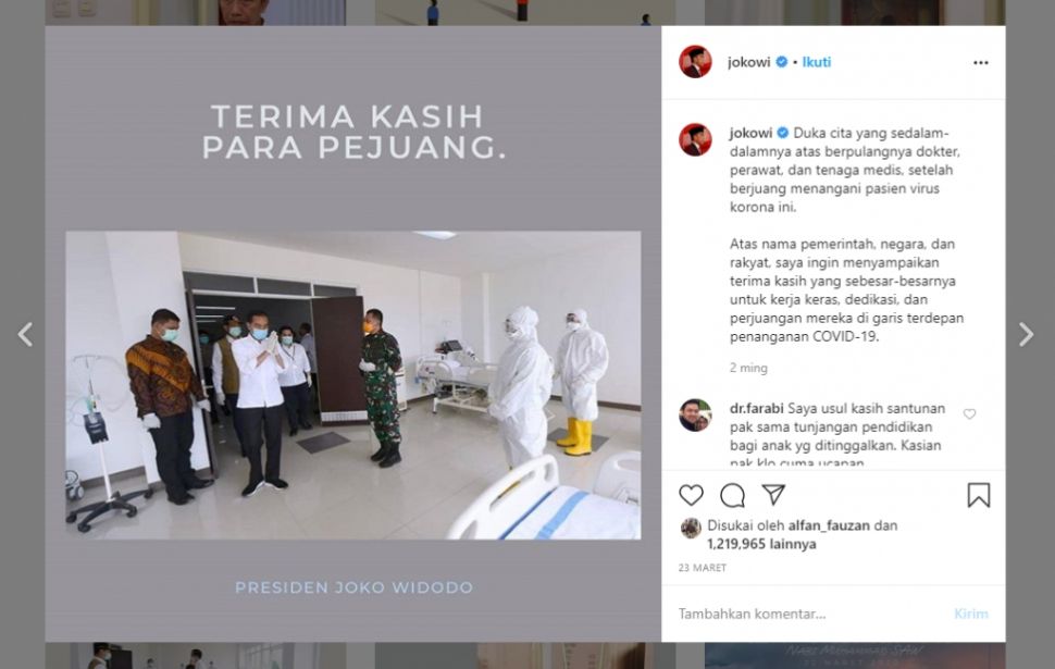 Cek fakta: Jokowi tidak berduka atas gugurnya tim medis yang tangani virus corona (Turnbackhoax.id)