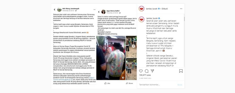 Viral Warga Tolak Jenazah Perawat Positif Corona (Instagram/@lambe_turah )