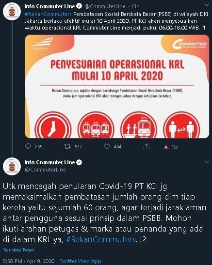 PT KCI keluarkan aturan baru saat PSBB Jakarta. (Twitter/@CommuterLine)