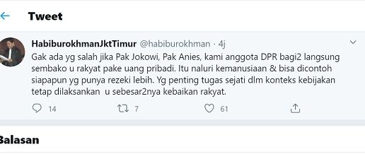 Cuitan politikus Gerindra Habiburokhman. (Twitter).