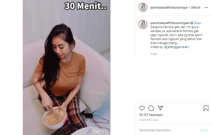  Bikin Kopi Dalgona, Pamela Safitri: Dikocok Tapi yang Ngembang Malah Ini? (Instagram/@pamelaaasafitriduoserigala)