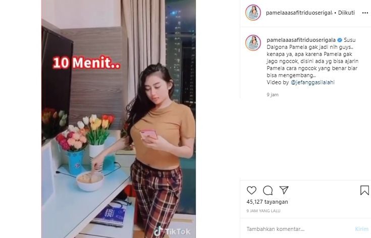  Bikin Kopi Dalgona, Pamela Safitri: Dikocok Tapi yang Ngembang Malah Ini? (Instagram/@pamelaaasafitriduoserigala)