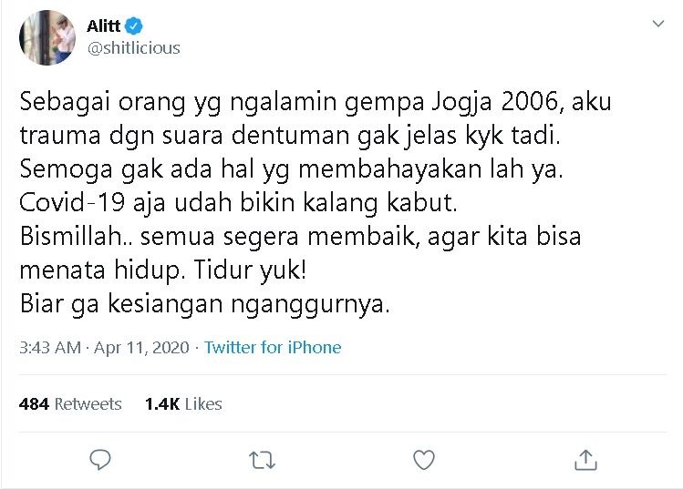 Alitt Susanto trauma dengan dentuman keras - (Twitter/@shitlicious)